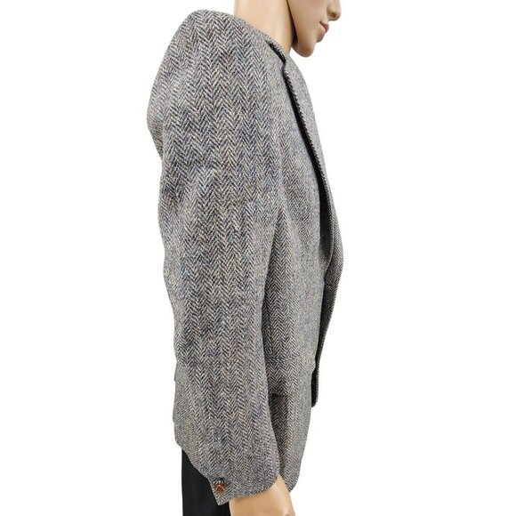 Mens Harris Tweed Wool Blazer Nordstrom Handwoven Scottish Herringbone Gray Size - Picture 2 of 12